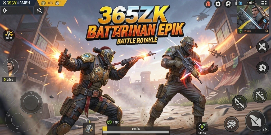 Screenshot menampilkan aksi seru dalam pertempuran Battle Royale.