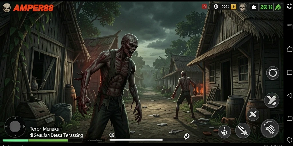 Gameplay menegangkan di AMPER88 dengan suasana menyeramkan.