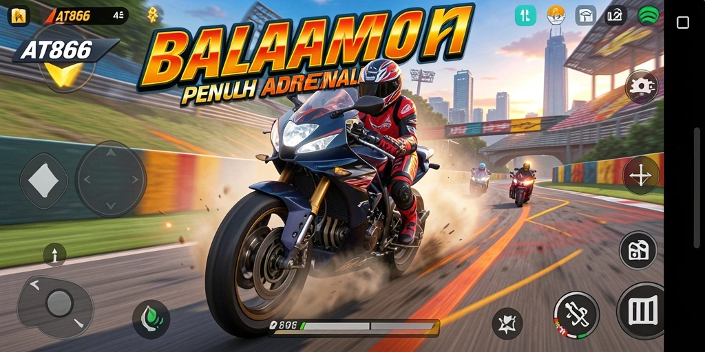Gameplay seru AT866 dengan balapan motor yang mendebarkan.