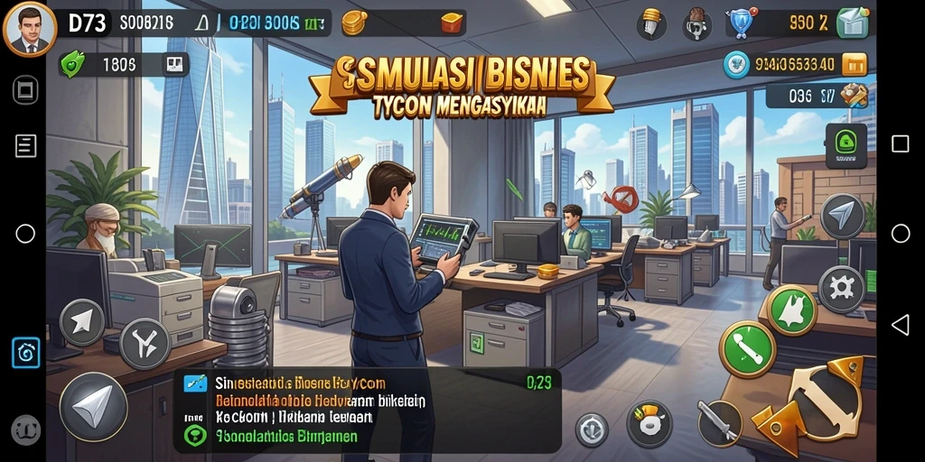 Tampilan gameplay menarik di D73 dengan elemen Tycoon yang mendalam.