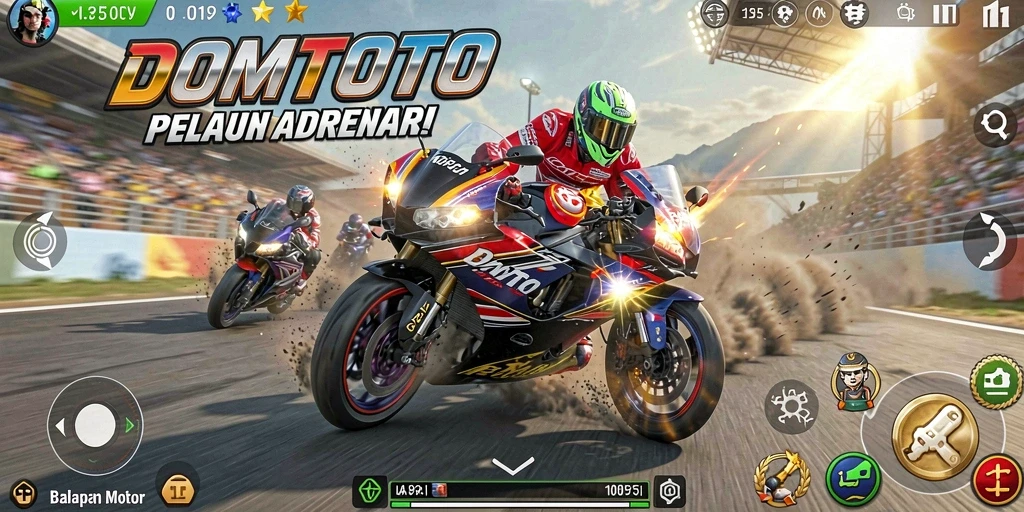Tampilan utama gameplay balapan motor yang menegangkan.