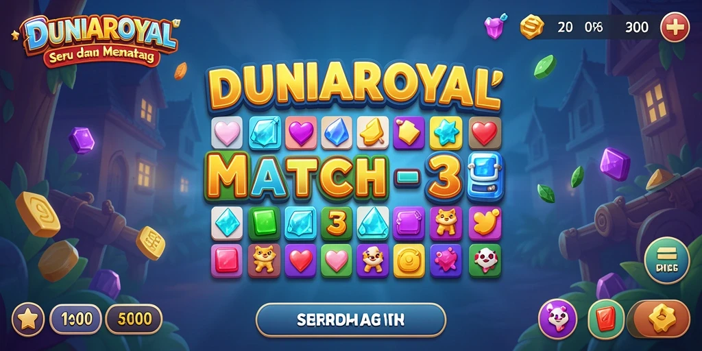Screenshot DUNIAROYAL menampilkan gameplay mengasyikkan dalam tantangan Match-3.
