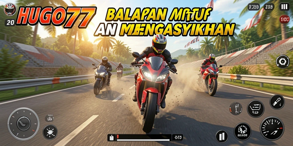 Screenshot HUGO77 menampilkan laga balapan motor yang seru dan menegangkan.