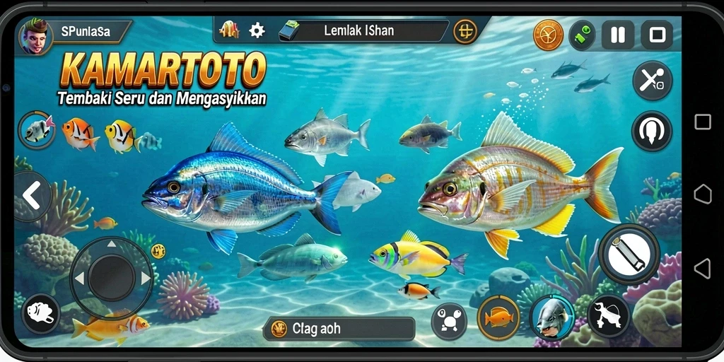 Screenshot gameplay <strong>KAMARTOTO</strong> dengan aksi tembak ikan yang mendebarkan.