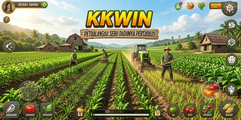 Tampilan gameplay menakjubkan dengan ladang yang hijau dan subur.