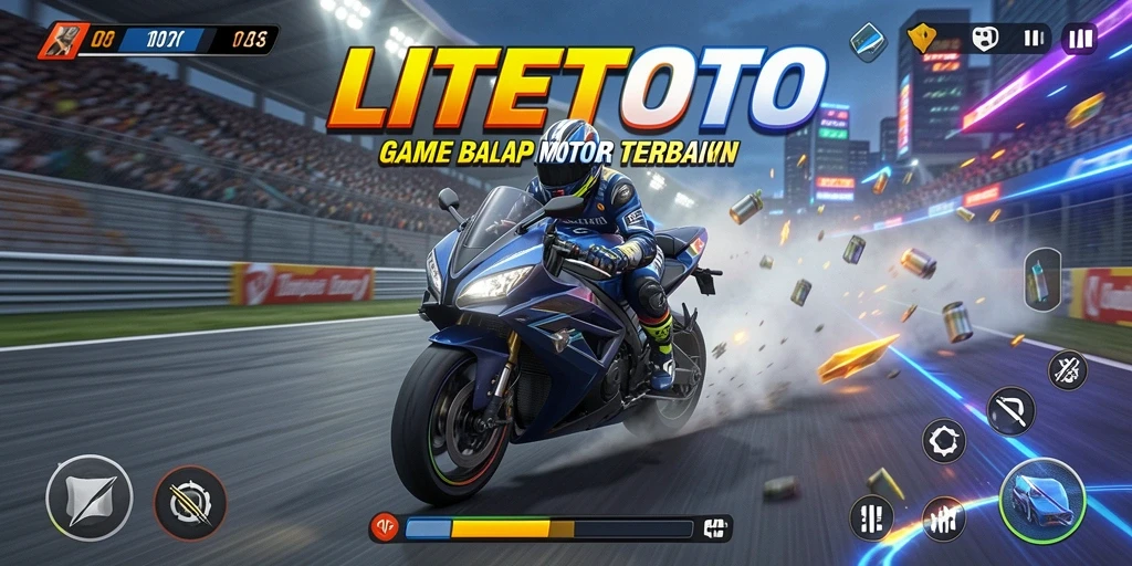 Screenshot gameplay LITETOTO menampilkan aksi balapan motor yang mendebarkan.