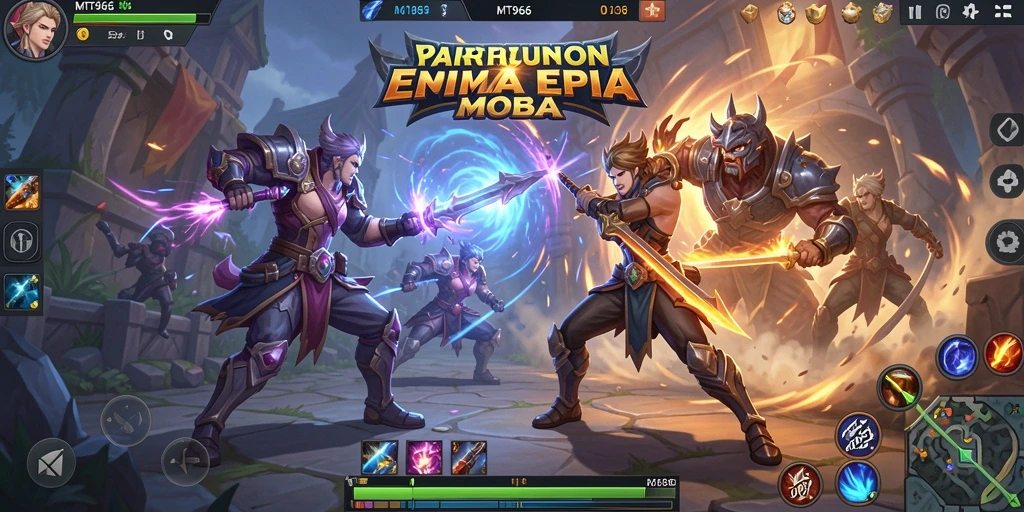 Tangkapan layar gameplay seru MT966 dalam pertempuran MOBA.