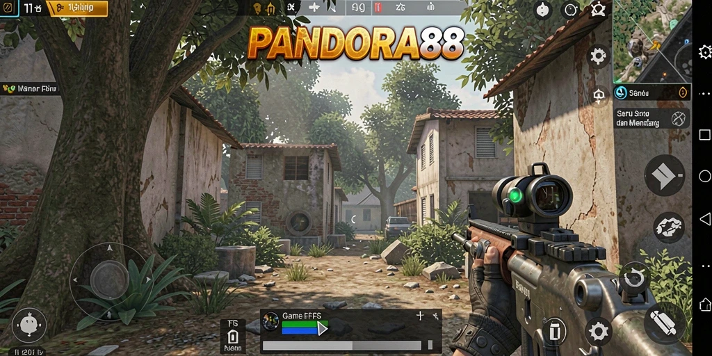 Screenshot gameplay PANDORA88 dengan aksi menembak yang seru.