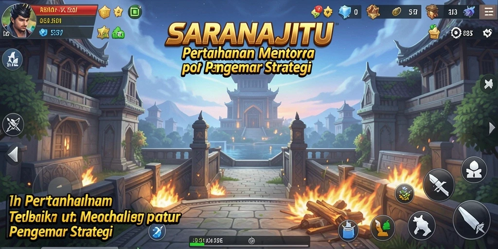 Tangkapan layar SARANAJITU menampilkan aksi menara pertahanan yang mendebarkan.