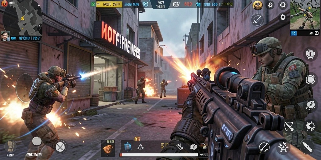 Tampilan seru dari gameplay <strong>WG87</strong> dalam pertempuran FPS.